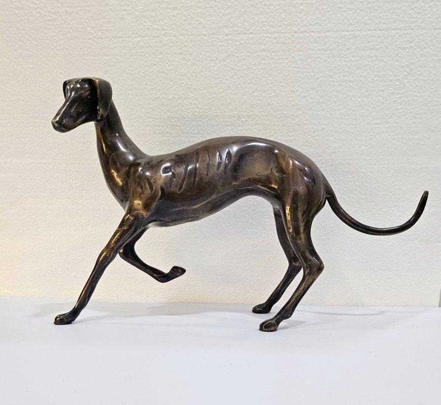 Unknown Eleven Inch Mid-Century Modernist Brass Galgo / Greyhound Dog Sculpture