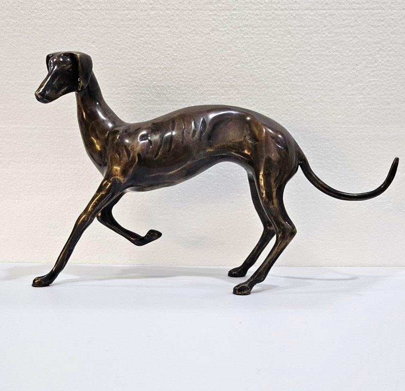 Other Eleven Inch Mid-Century Modernist Brass Galgo / Greyhound Dog Sculpture