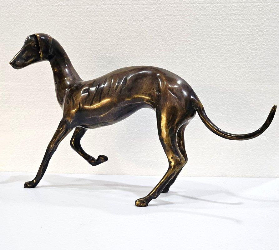 Eleven Inch Mid-Century Modernist Brass Galgo / Greyhound Dog Sculpture In Good Condition In Warrenton, OR