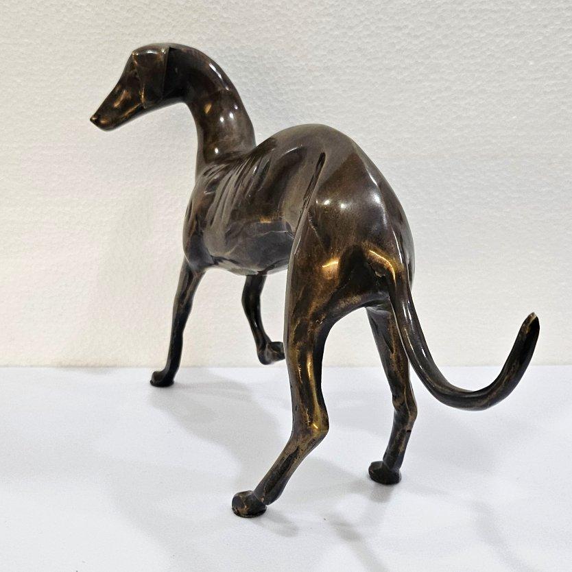 Metal Eleven Inch Mid-Century Modernist Brass Galgo / Greyhound Dog Sculpture