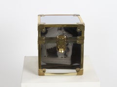 MCM Vintage Chrome & Brass Campaign Chest, Tuck Trunk Bar Ice Bucket, 1970s