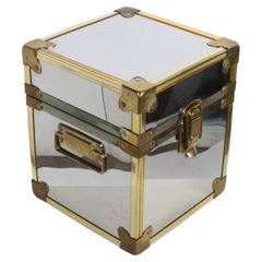 MCM Vintage Chrome & Brass Campaign Chest, Tuck Trunk Bar Ice Bucket, 1970s