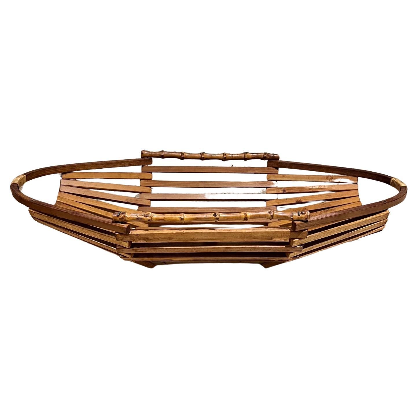MCM Vintage Panier ouvert en bambou japonais Catch All