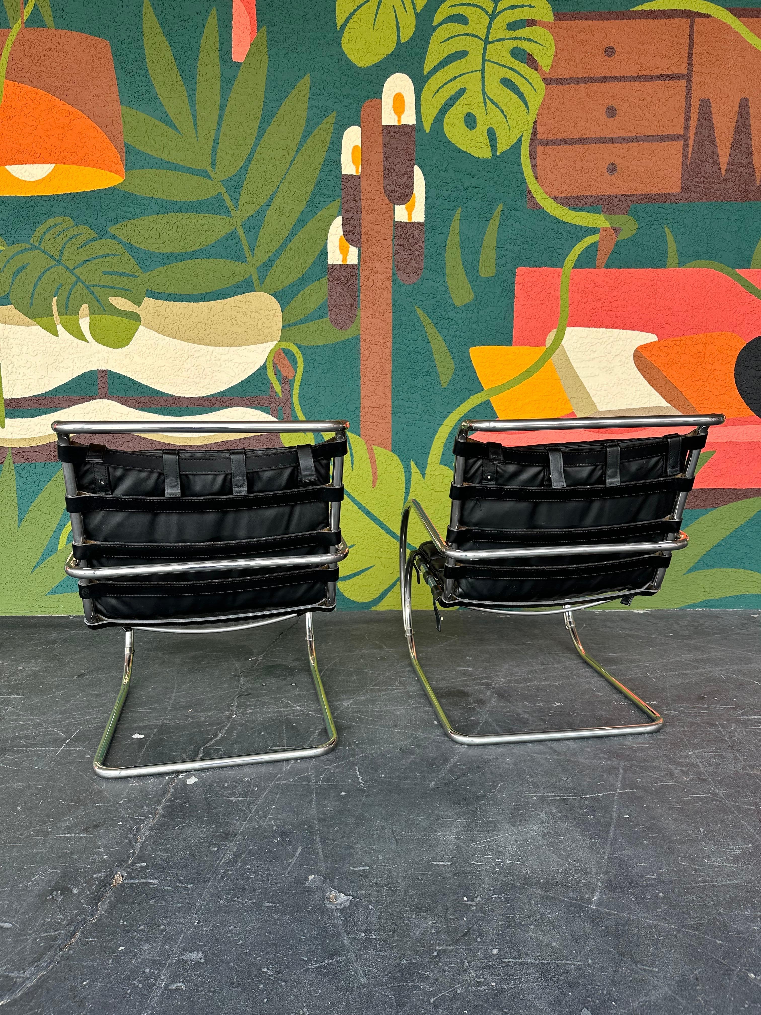 MCM Vintage Pair of Mies Van Der Rohe MR Leather Lounge Chairs 5