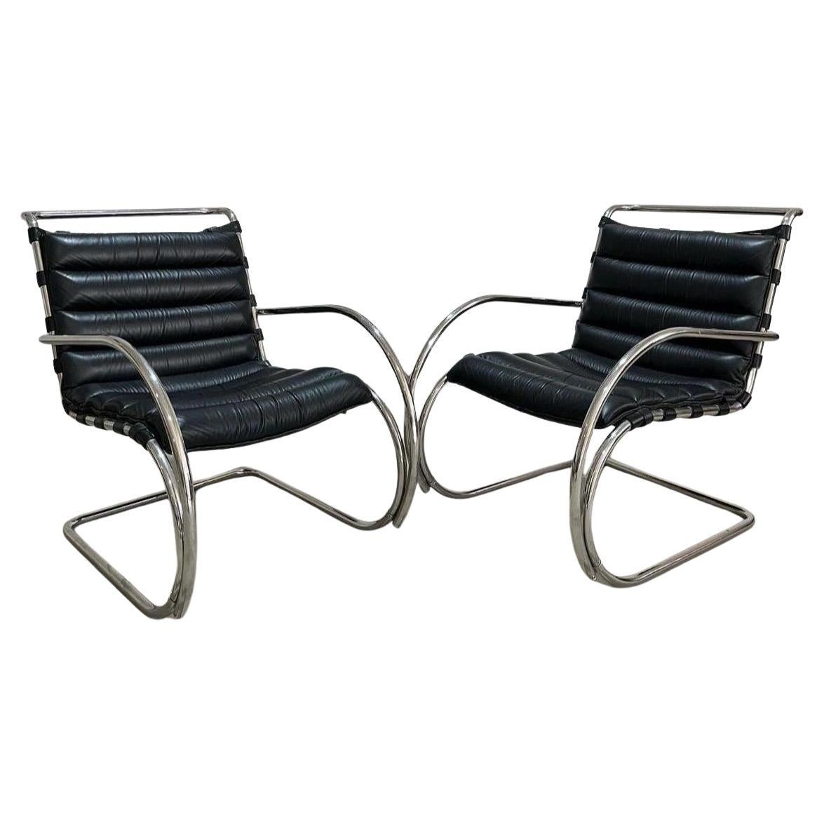 MCM Vintage Pair of Mies Van Der Rohe MR Leather Lounge Chairs