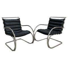 MCM Vintage Pair of Mies Van Der Rohe MR Leather Lounge Chairs