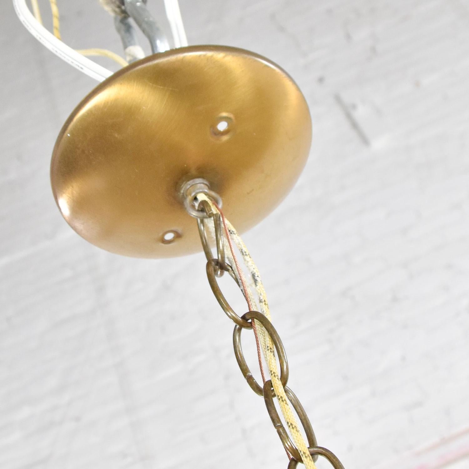 MCM Vintage Rattan Bell Shaped Pendant Light with Milk Glass Globe & Brass Plate 2