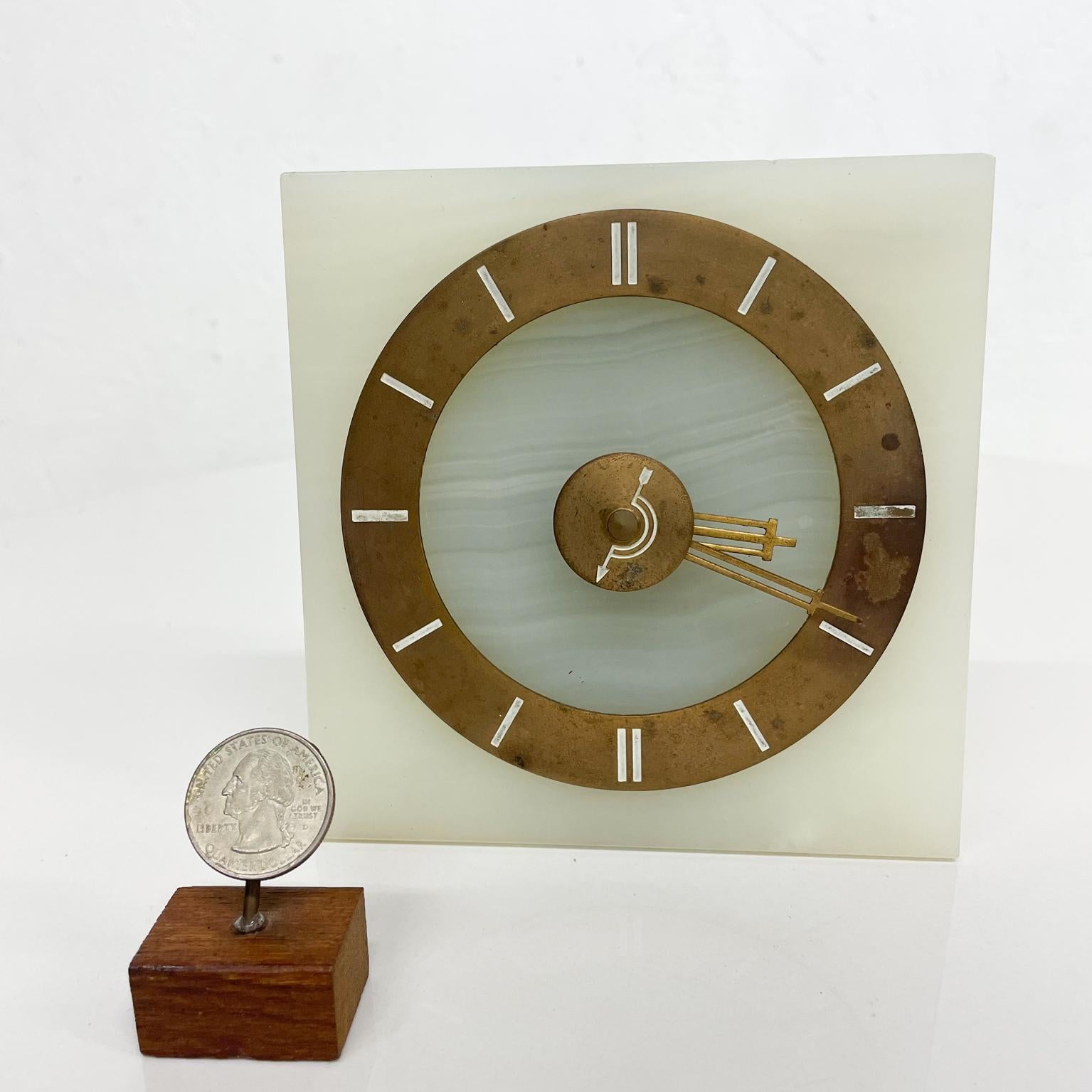 American 1930s Art Deco Table Clock Marble Stone Brass by Hammond CO Chicago IL