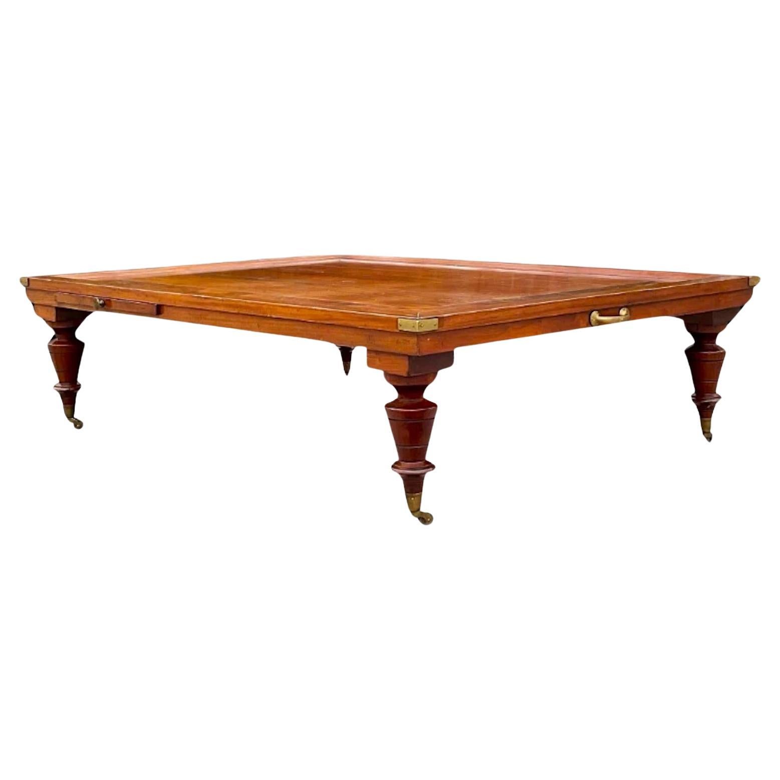 MCM Vintage Wood Inlay Extendable Coffee Table Rolling For Sale