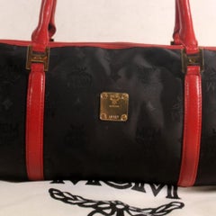 MCM Visetos Bicolor Barrel Cyllinder Boston Papillon 869328 Black Nylon Tote