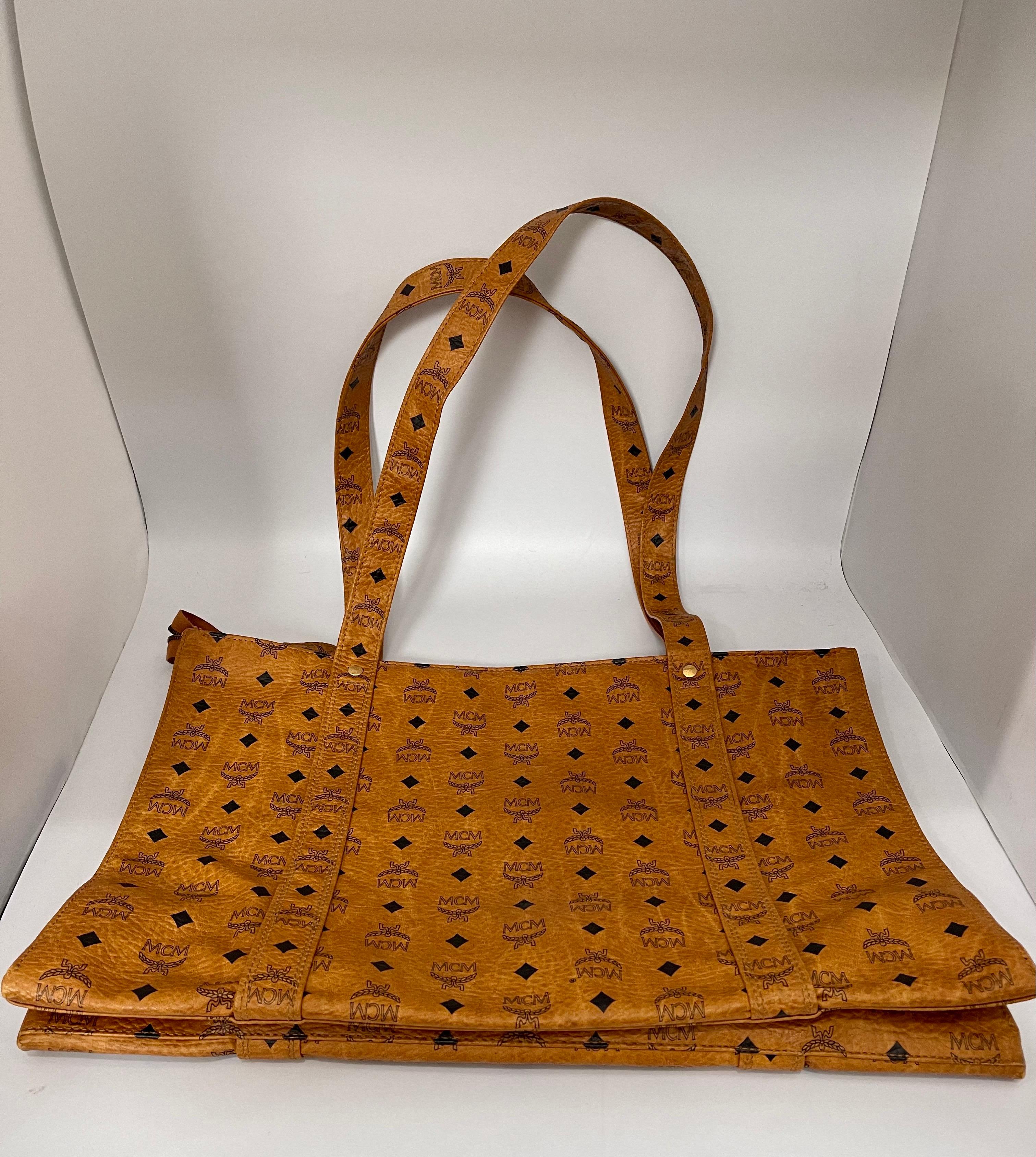 MCM Visetos Leather Shoulder Bag/ Luggage bag Beiges PVC Serial # Q7465 5