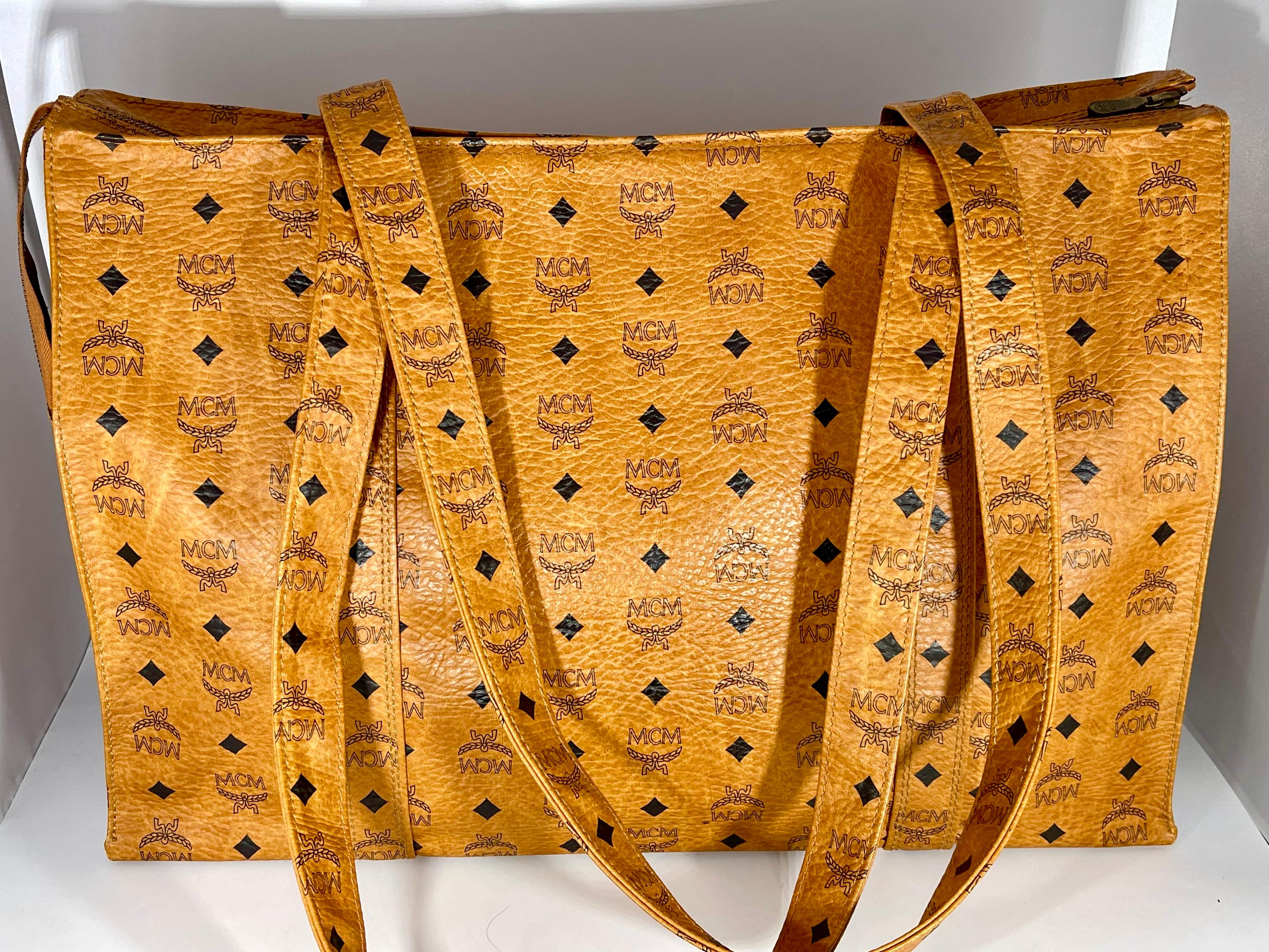 Brown MCM Visetos Leather Shoulder Bag/ Luggage bag Beiges PVC Serial # Q7465