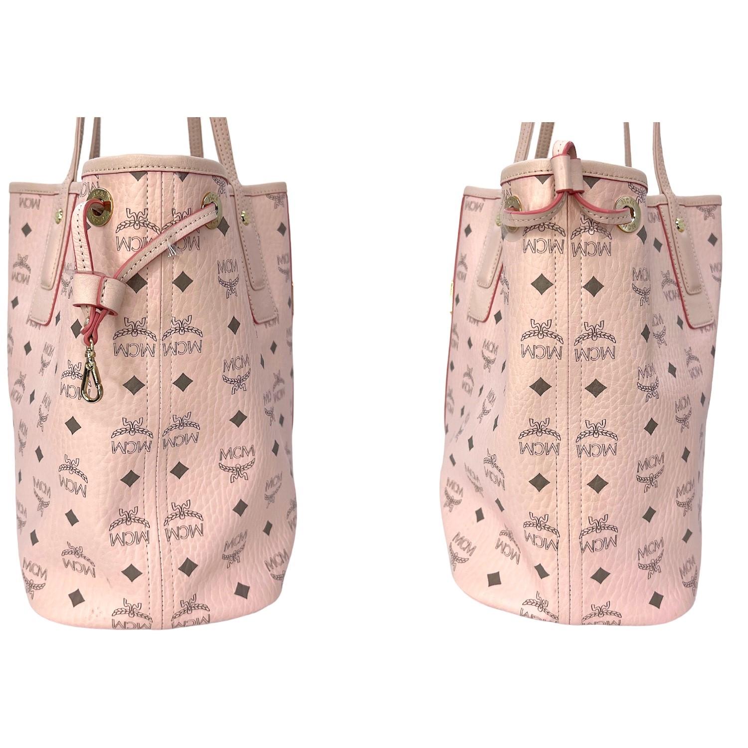 MCM Visetos Liz Soft Pink Reversible Tote In Excellent Condition In Scottsdale, AZ