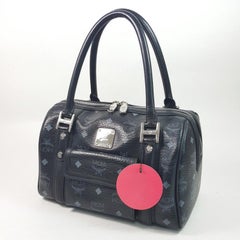 MCM Visetos Monogram Boston 867571 Black Coated Canvas Satchel