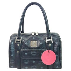 MCM Visetos Monogram Boston 867571 Black Coated Canvas Satchel