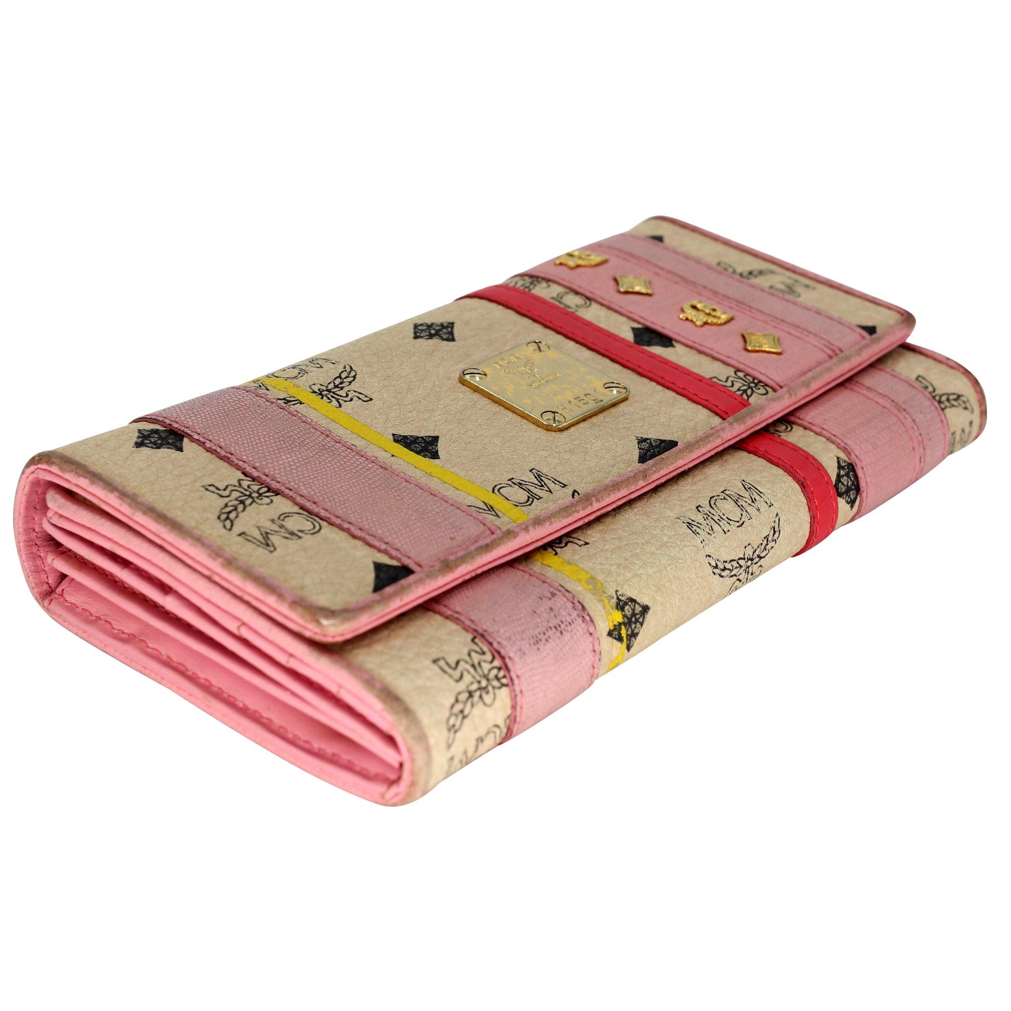 Women's MCM Visetos Monogram Long Pink Gold Hardware Wallet MM-W1005P-A006 For Sale