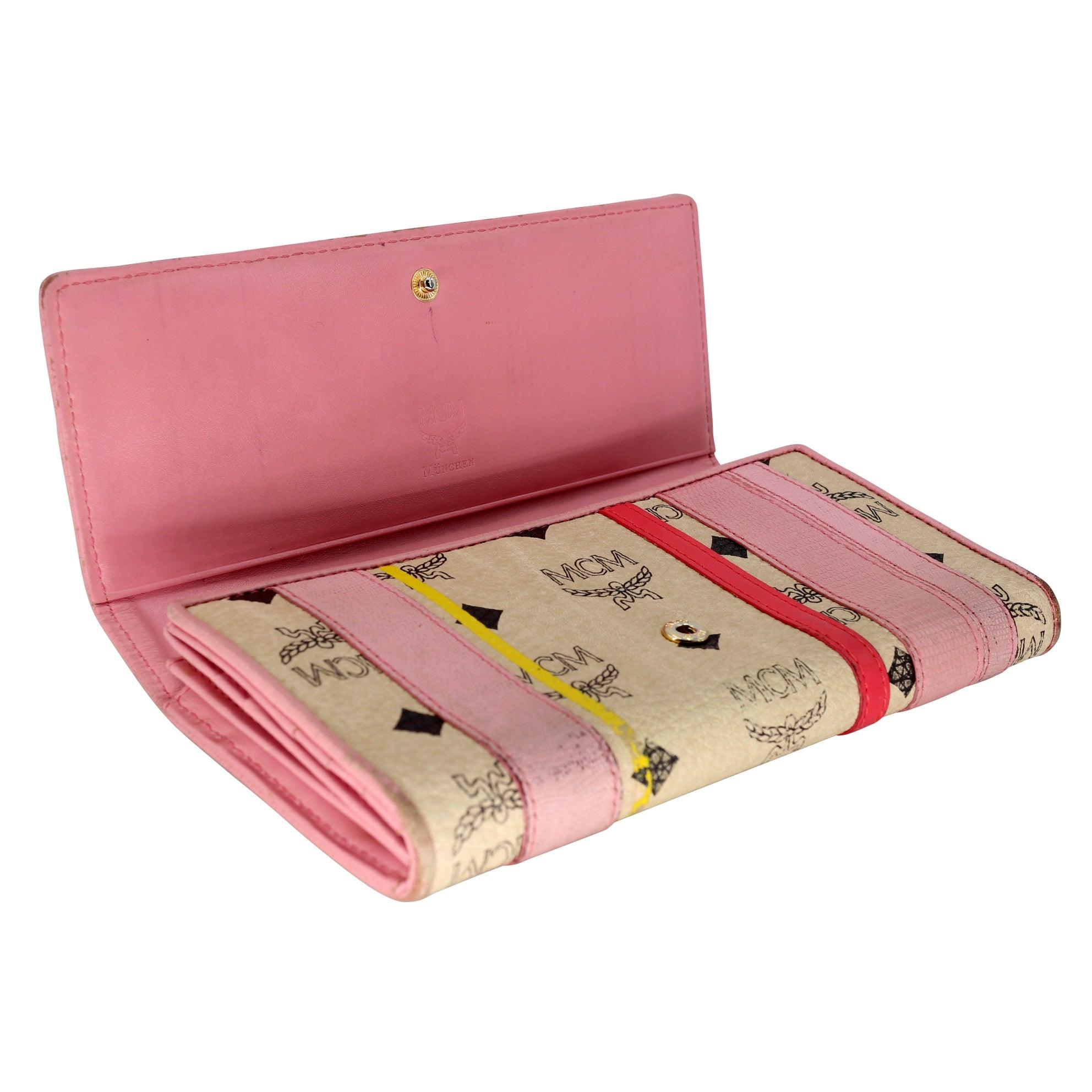 MCM Visetos Monogram Long Pink Gold Hardware Wallet MM-W1005P-A006 For Sale 2