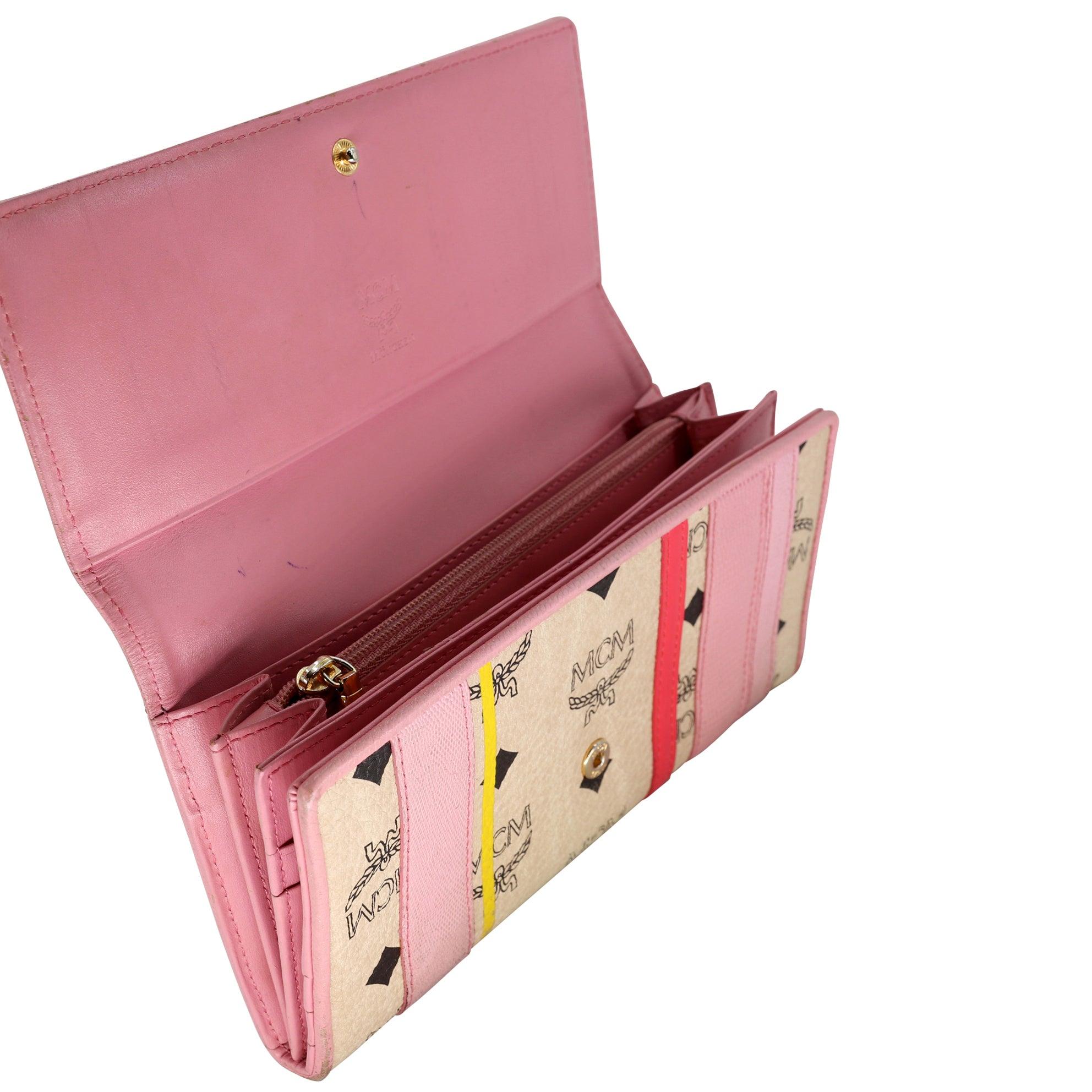 MCM Visetos Monogram Long Pink Gold Hardware Wallet MM-W1005P-A006 For Sale 3