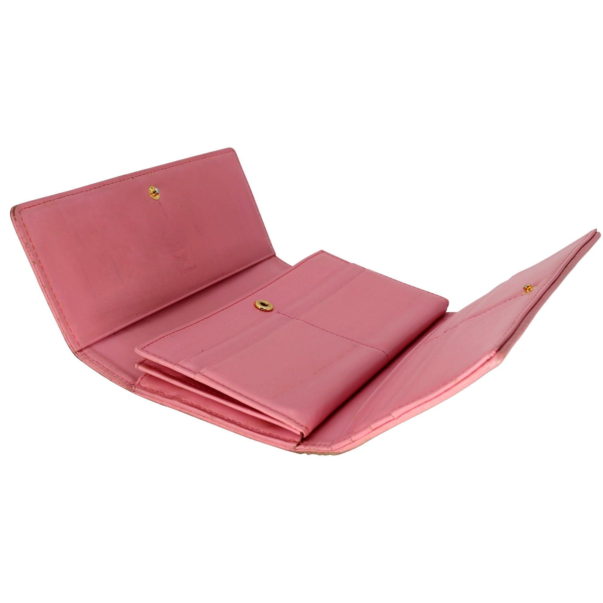 MCM Visetos Monogram Long Pink Gold Hardware Wallet MM-W1005P-A006 For Sale 4