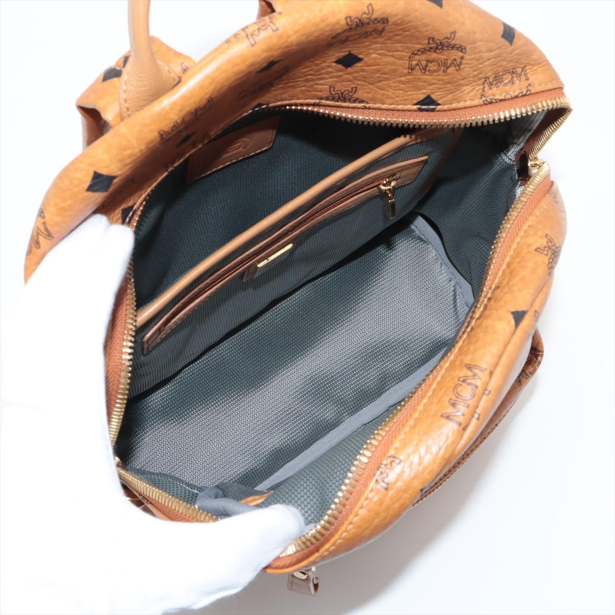 Zaino MCM Visetos Stark con borchie laterali Cognac in vendita 3