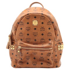 Mochila MCM Visetos Stark con tachuelas laterales Cognac