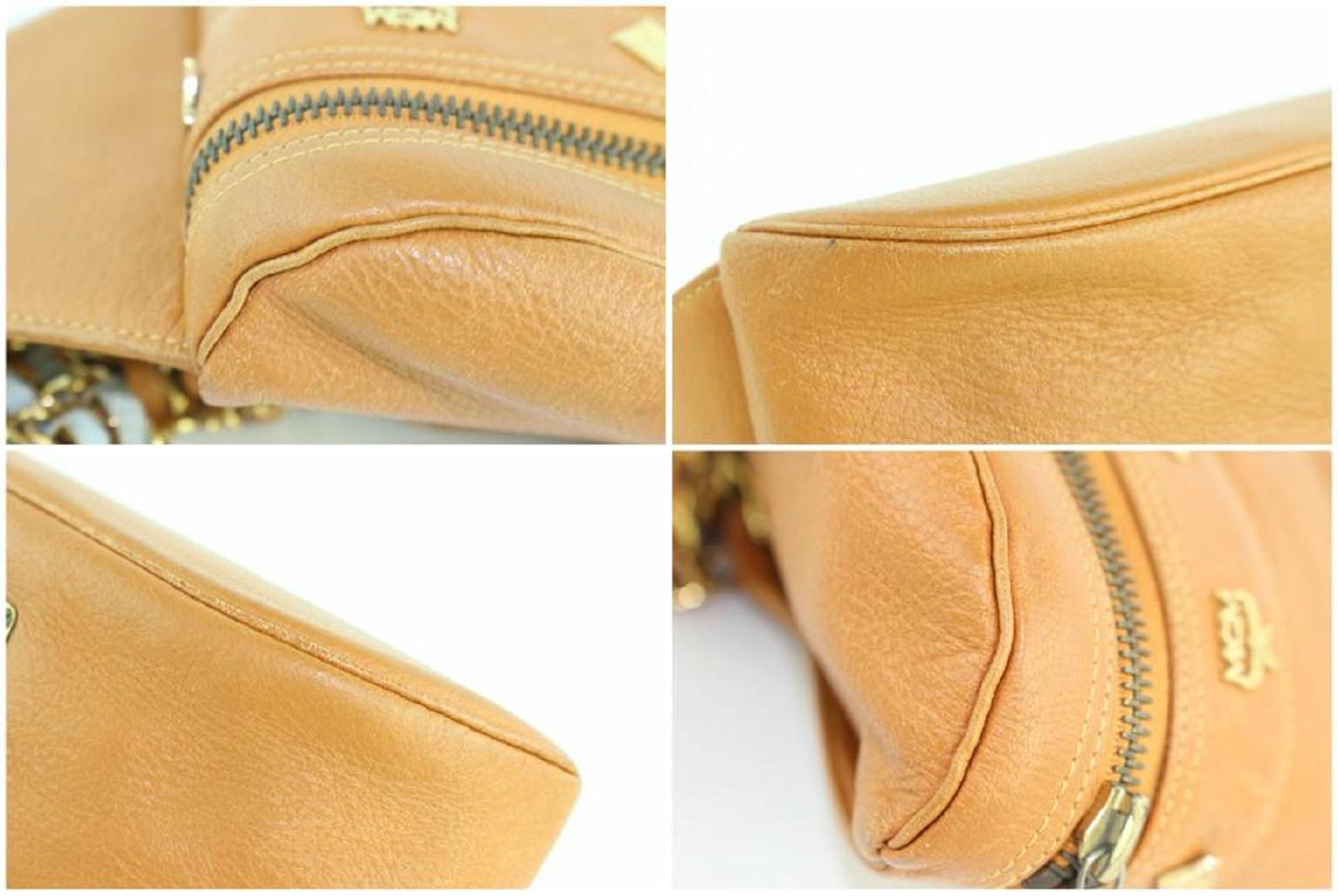 MCM Waist Cognac Studded Chain Fanny Pack Belt Pouch 10mcz1812 Brown Leather 3