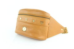 MCM Waist Cognac Studded  Pack Belt Pouch 10mcz1812 Brown Leather Cross Body Bag