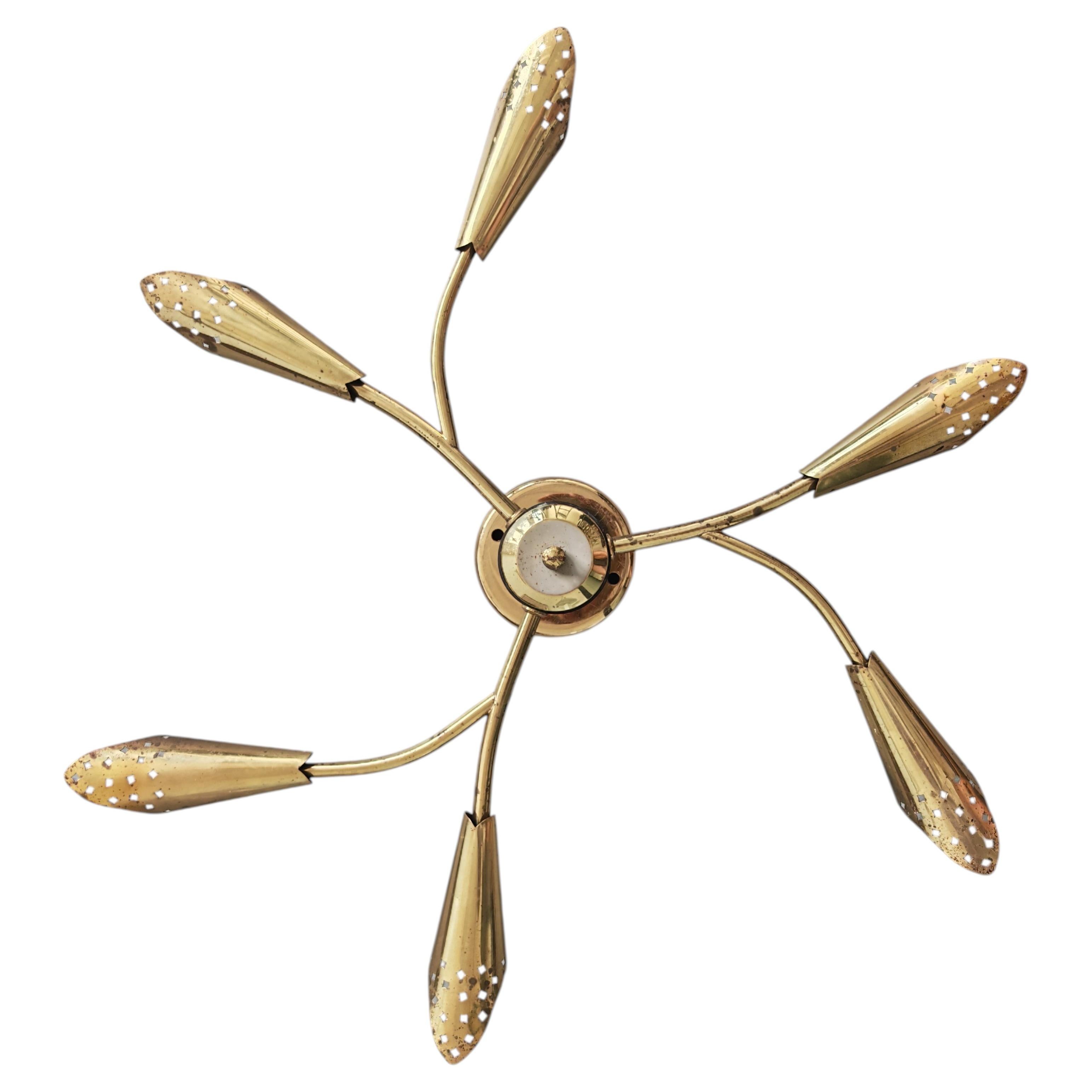 MCM Wall Light or a Flush Mount in pierced brass by Rupert Nikoll, Austria 1960s
