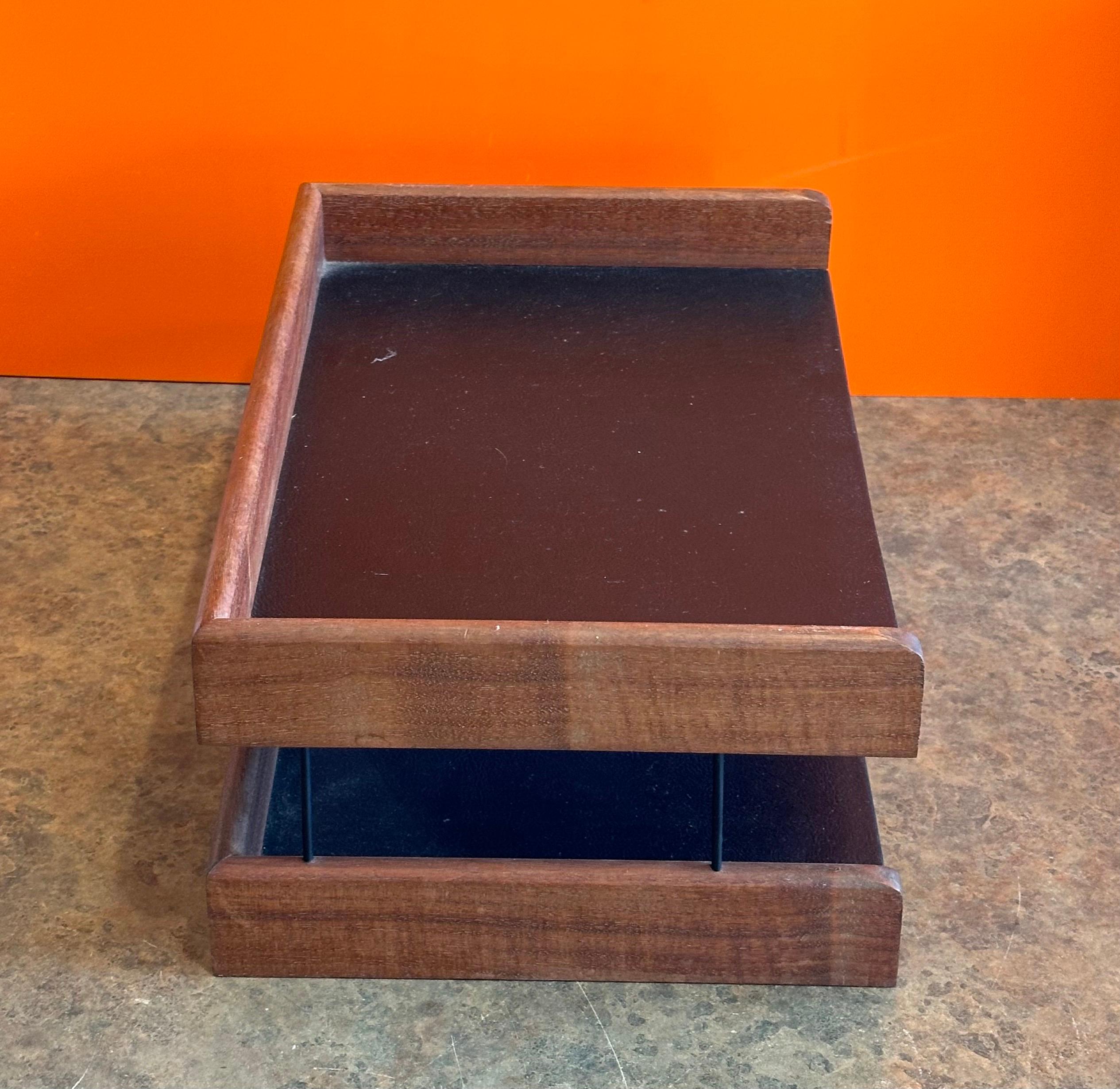 MCM Walnut and Naugahyde Double Letter Tray by John Mel 4