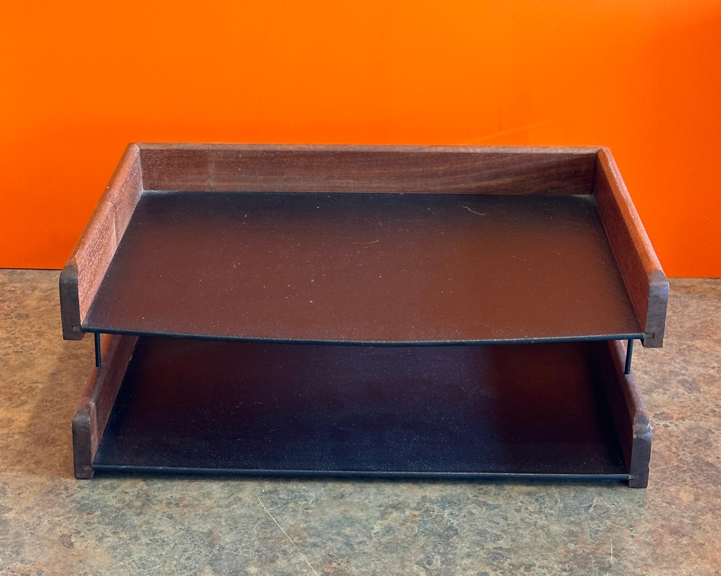 MCM Walnut and Naugahyde Double Letter Tray by John Mel 5