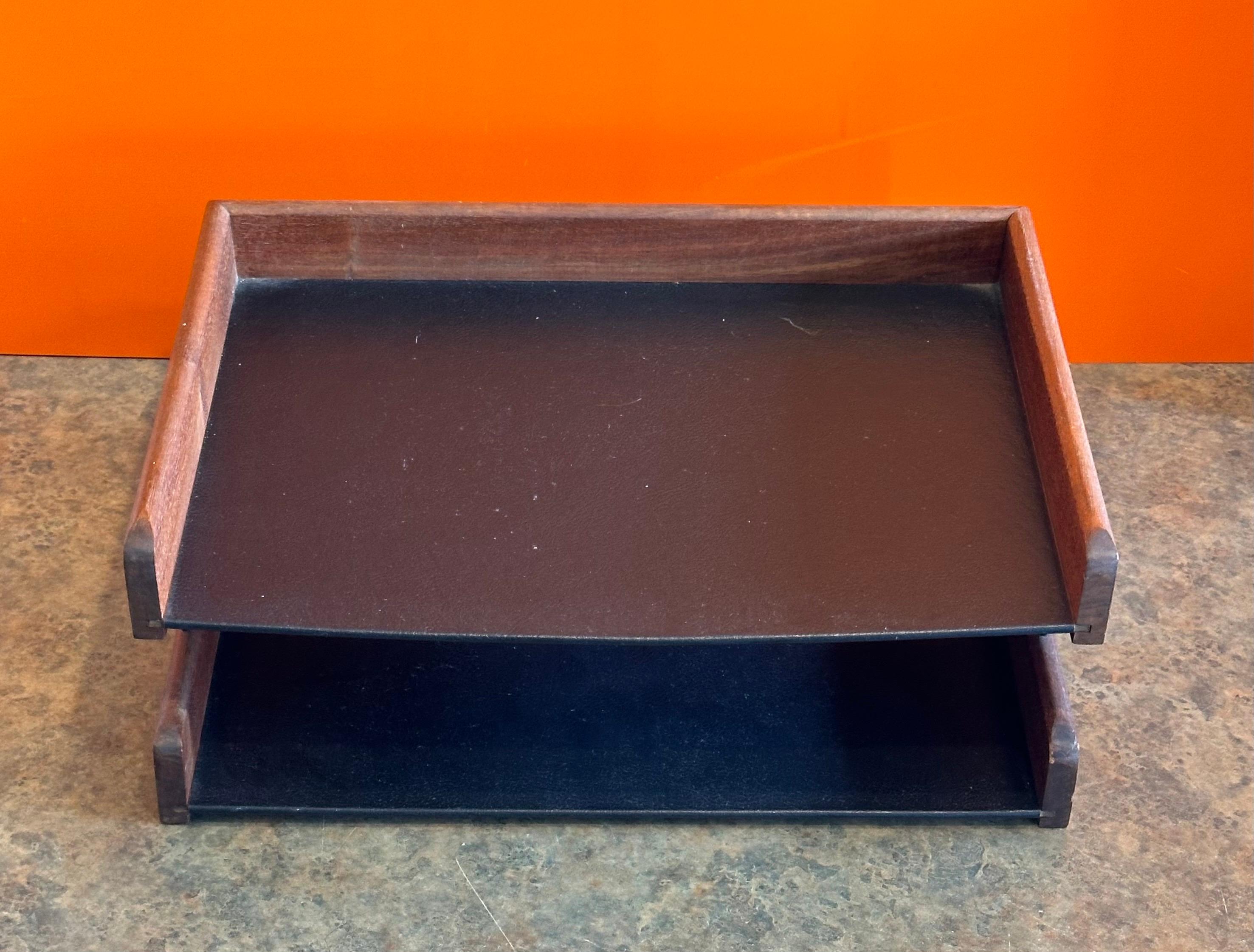 MCM Walnut and Naugahyde Double Letter Tray by John Mel 6