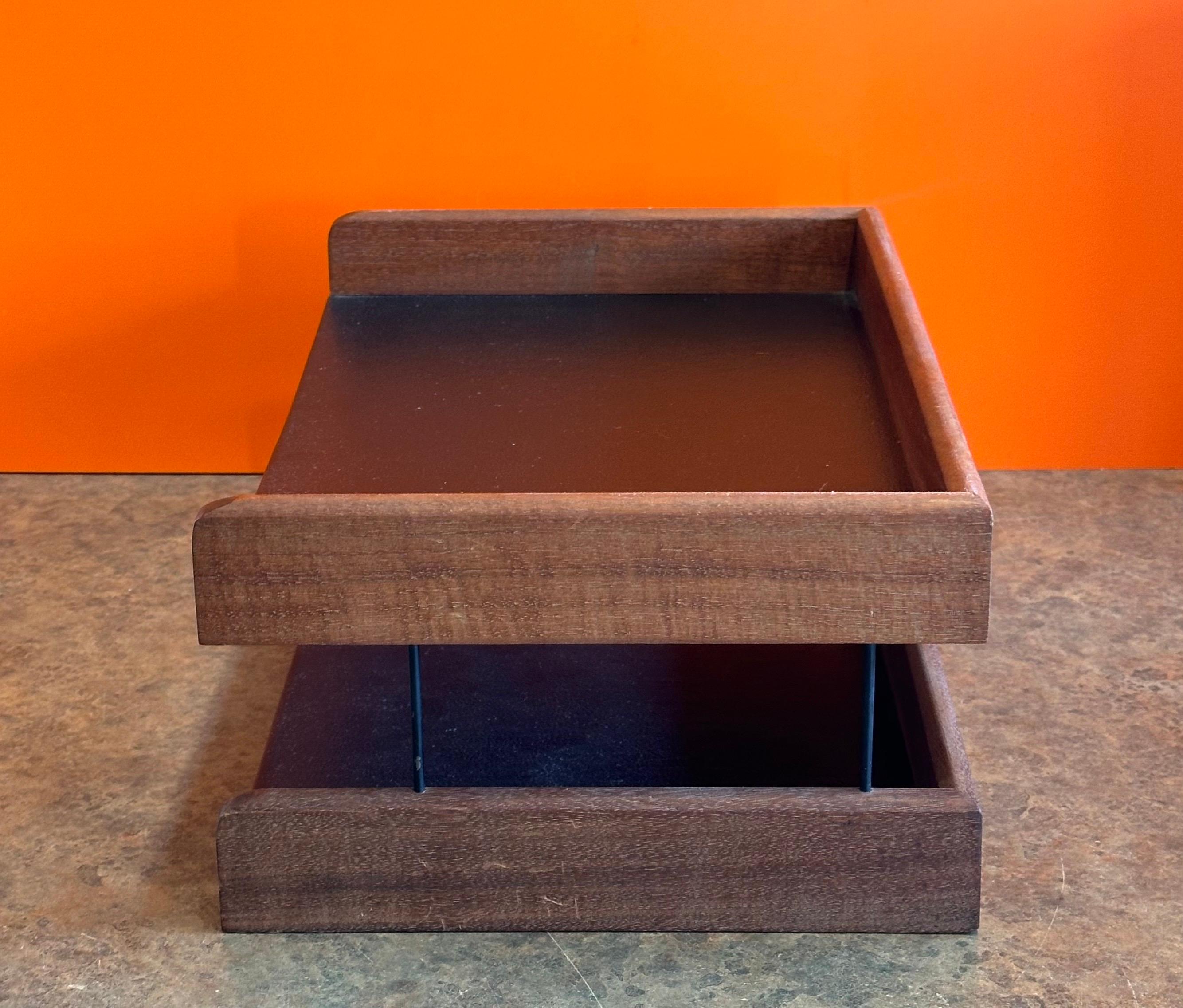 MCM Walnut and Naugahyde Double Letter Tray by John Mel 1