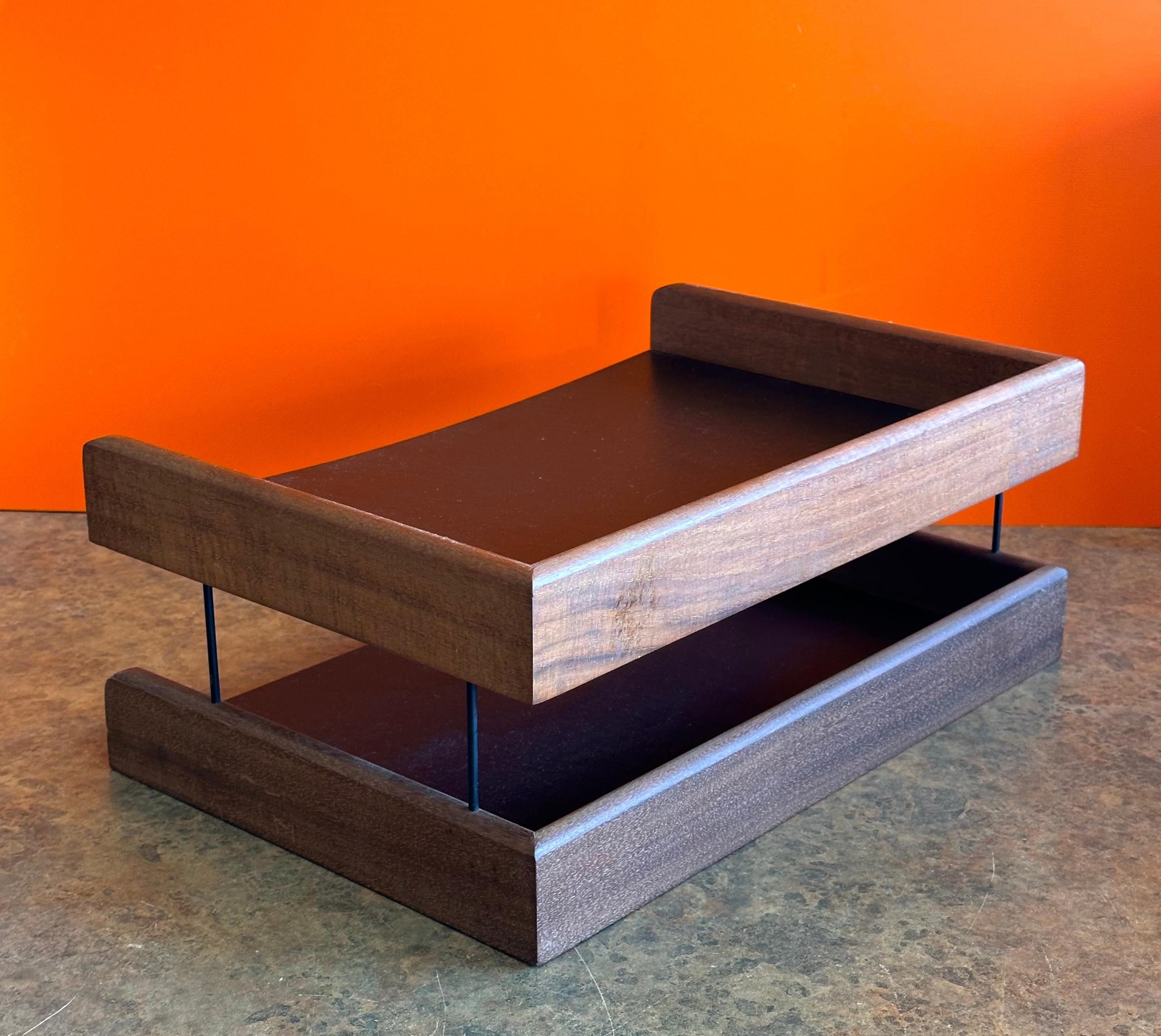 MCM Walnut and Naugahyde Double Letter Tray by John Mel 2
