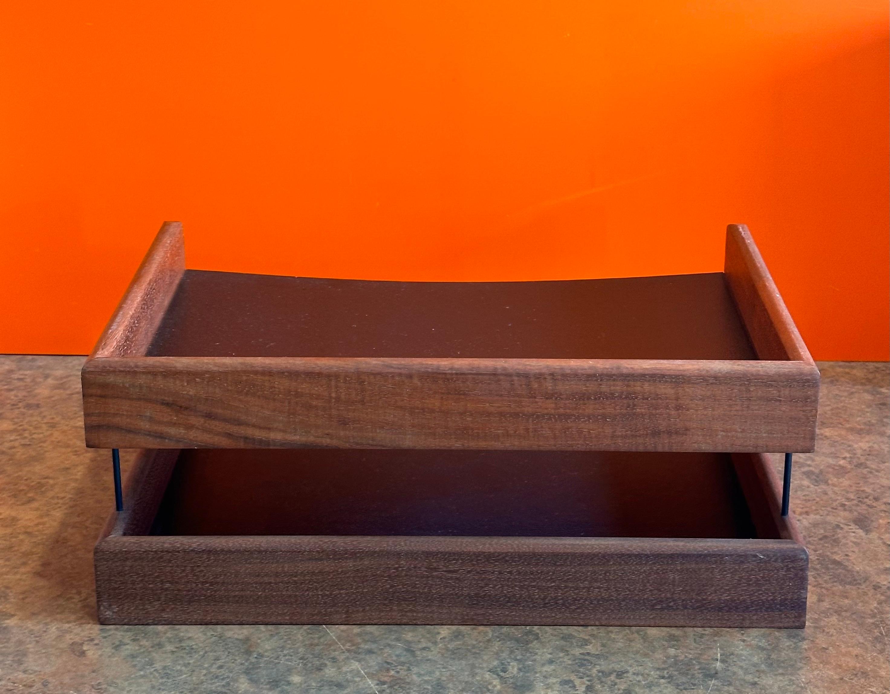 MCM Walnut and Naugahyde Double Letter Tray by John Mel 3