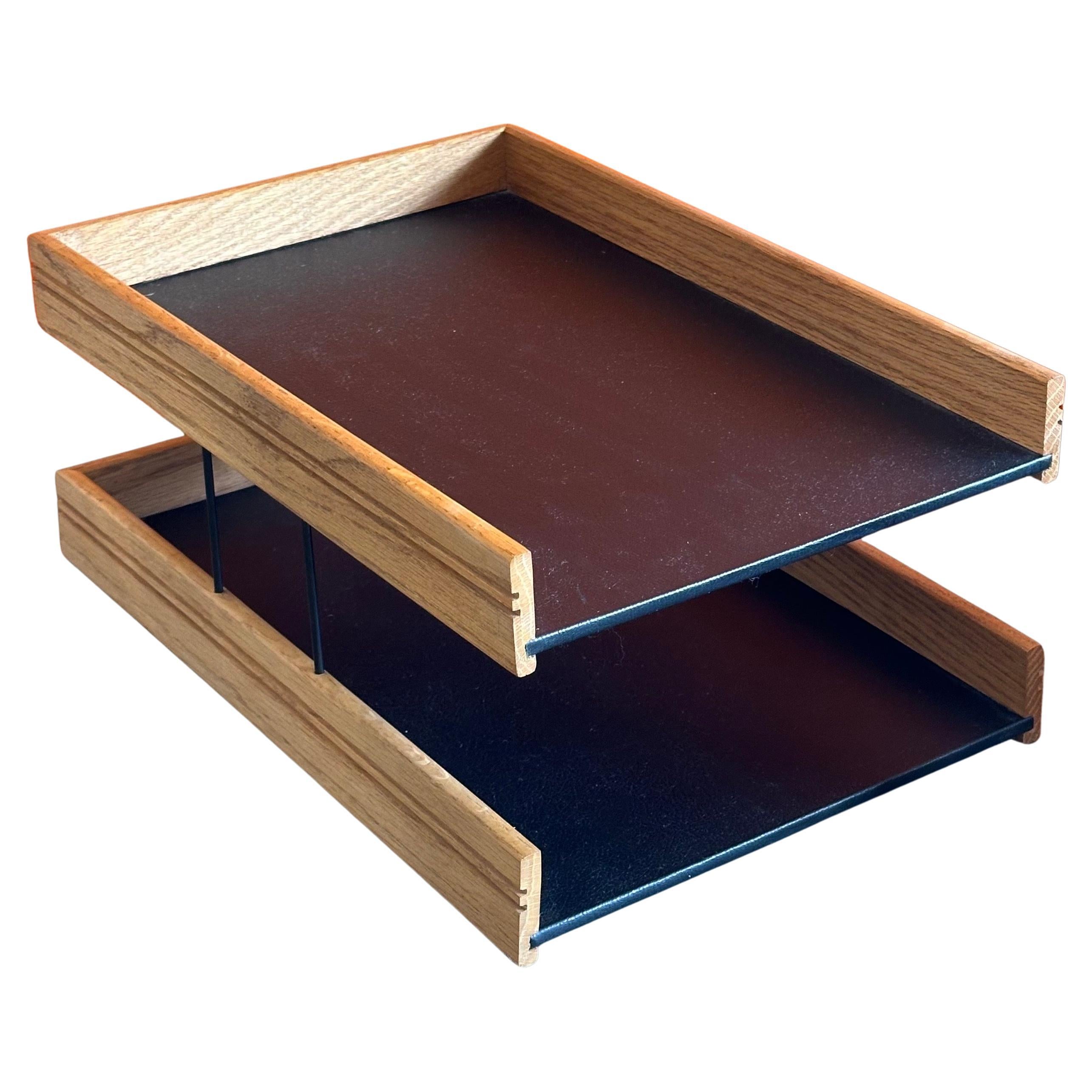 MCM Walnut and Naugahyde Double Letter Tray by OPCO For Sale 6