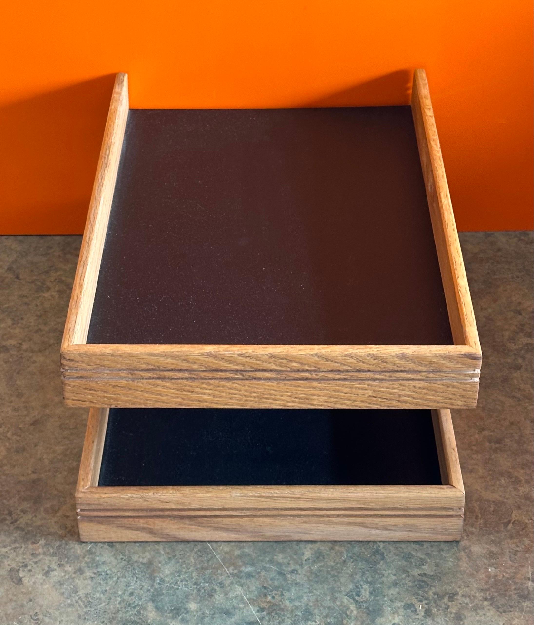 MCM Walnut and Naugahyde Double Letter Tray by OPCO In Good Condition For Sale In San Diego, CA