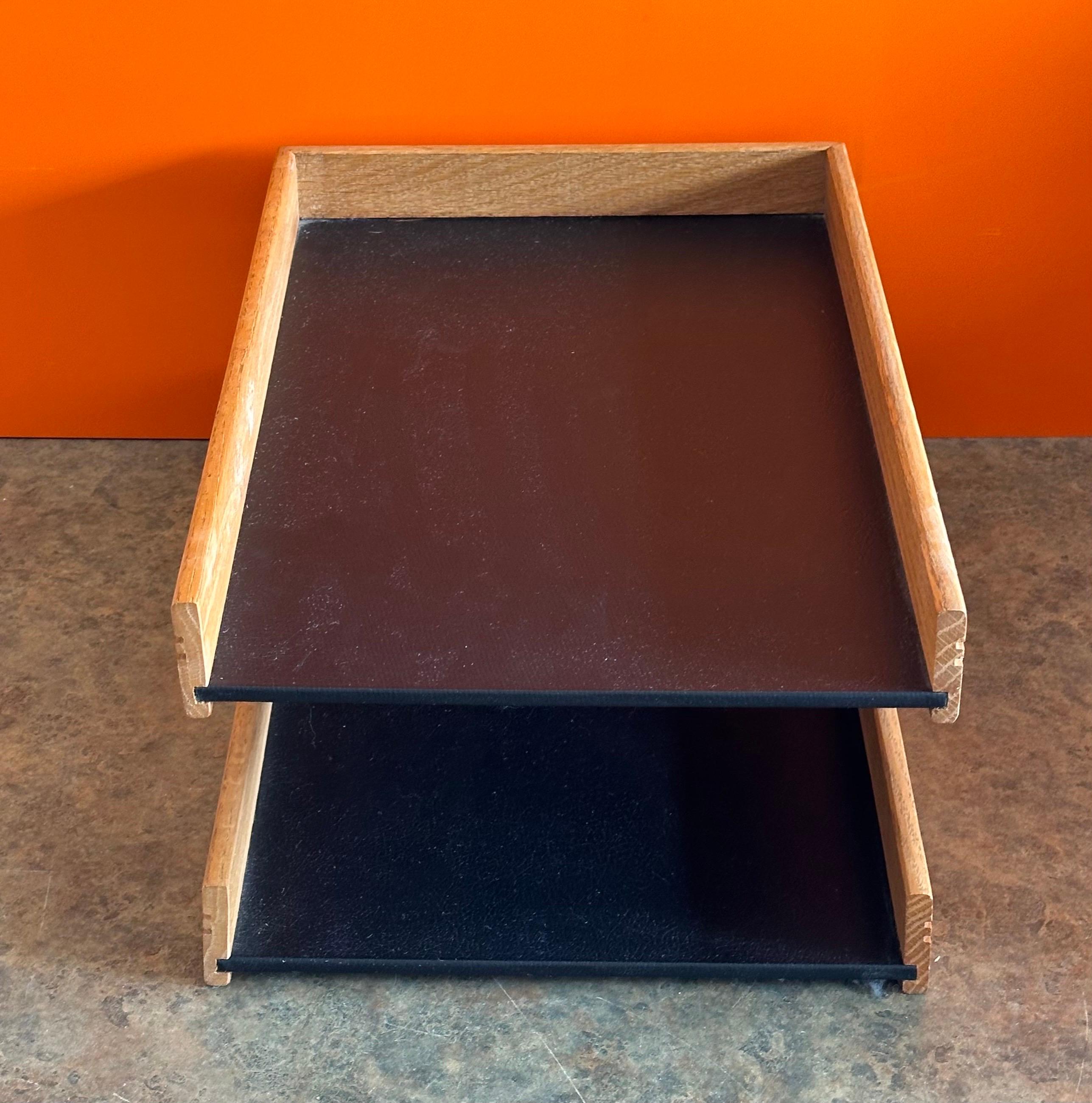 MCM Walnut and Naugahyde Double Letter Tray by OPCO For Sale 2