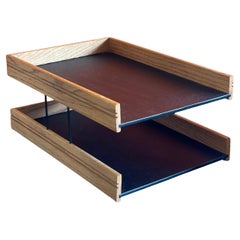 MCM Walnut and Naugahyde Double Letter Tray by OPCO