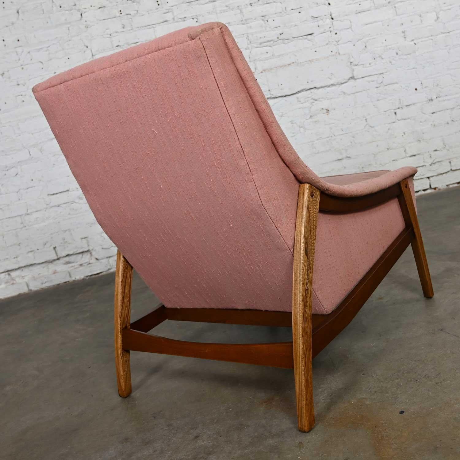 20th Century MCM Walnut & Ash Frame with Pink Fabric Lounge Chair Style of Dux or Kroehler For Sale