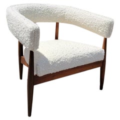MCM Walnut Barrel Back Lounge Chair Newly Upholstered in Natural Boucle