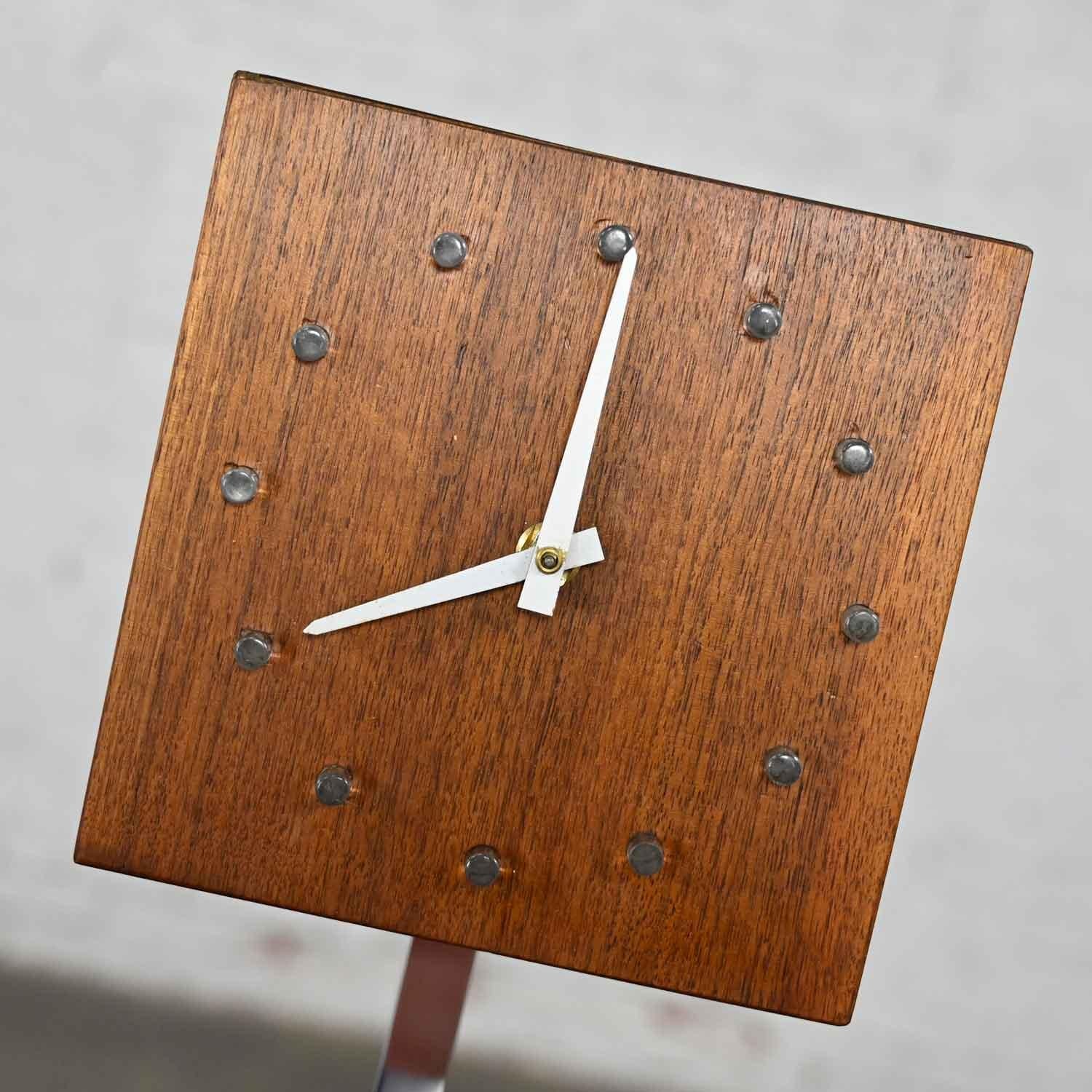 MCM Walnut & Chrome Cube Clock Lamp by V. H. Woolums Style Howard Miller Clocks 6