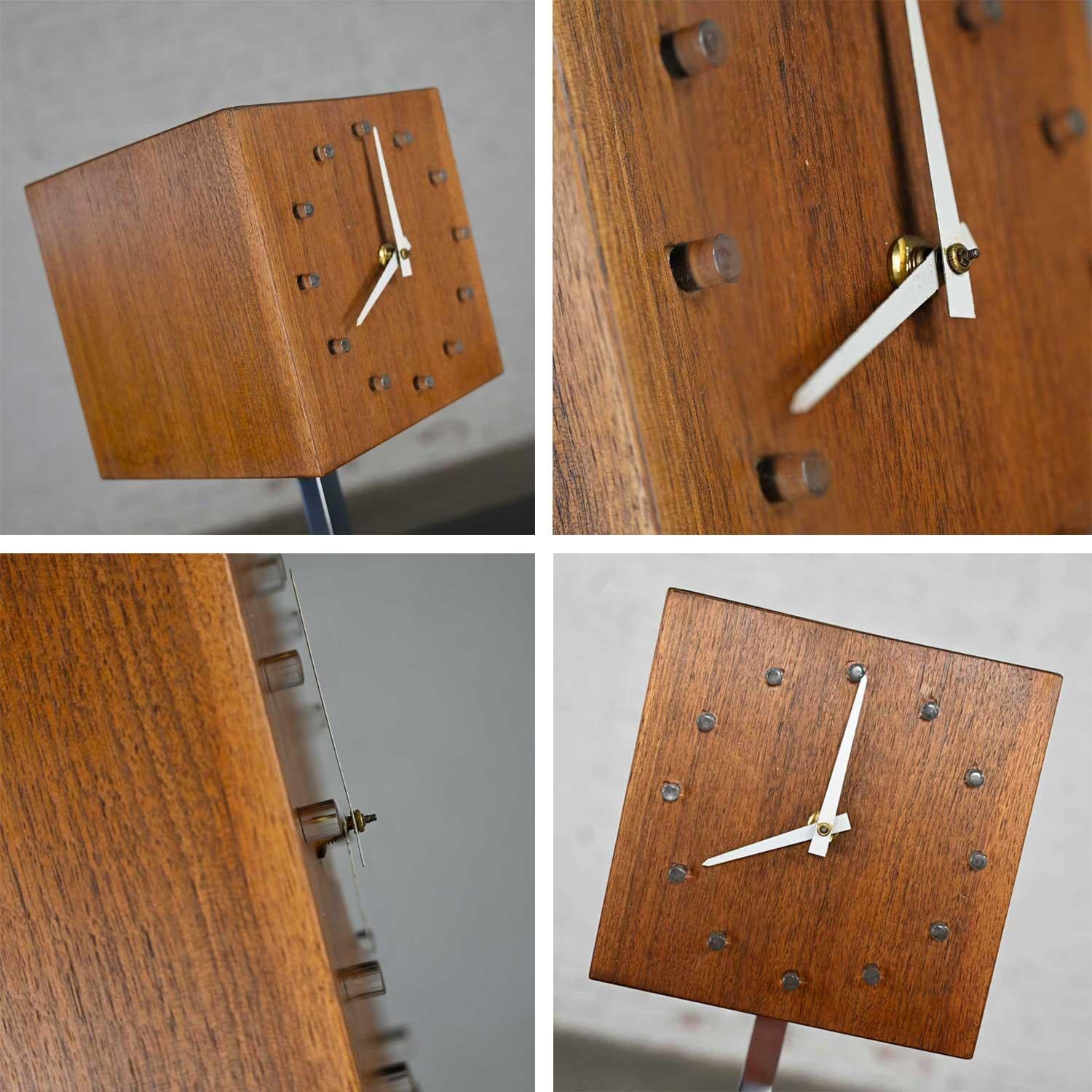 MCM Walnut & Chrome Cube Clock Lamp by V. H. Woolums Style Howard Miller Clocks 8