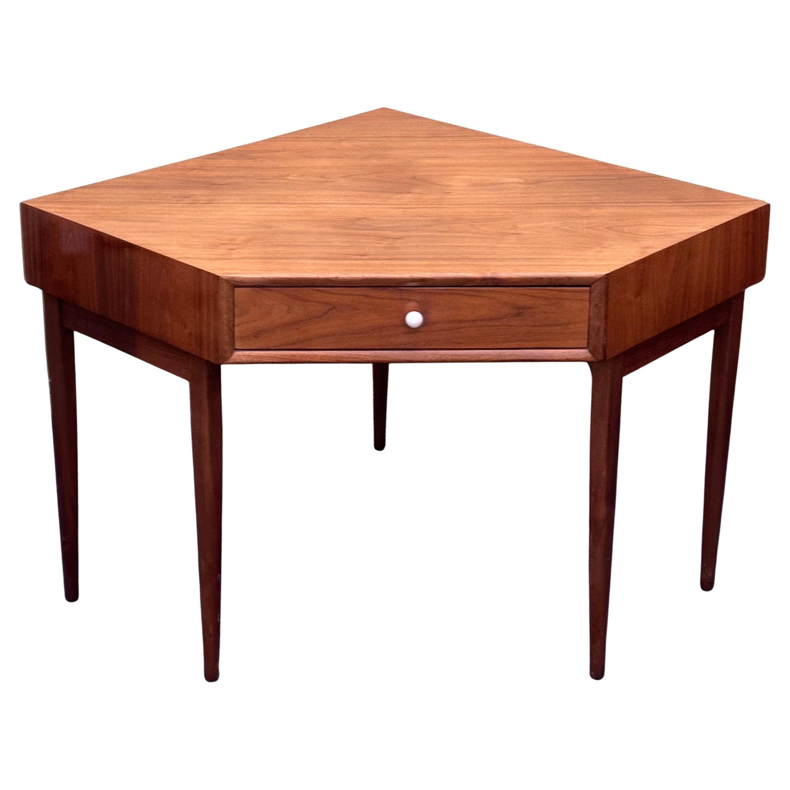 MCM Walnut "Declaration" Single Drawer Corner Desk by Kipp Stewart for Drexel For Sale