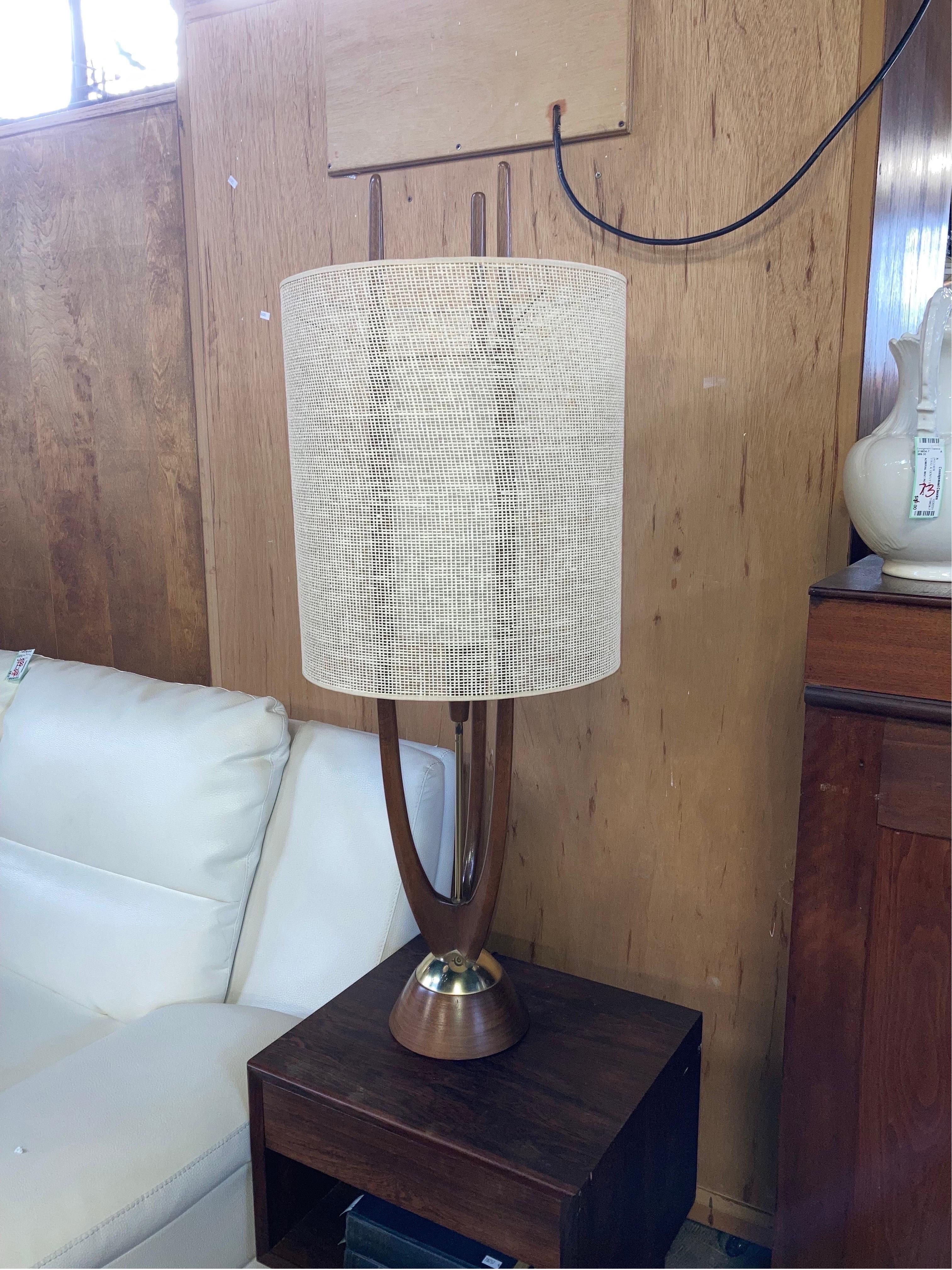 Pair of MCM Modeline of California Walnut Lamps with Original Fabric Shades 5