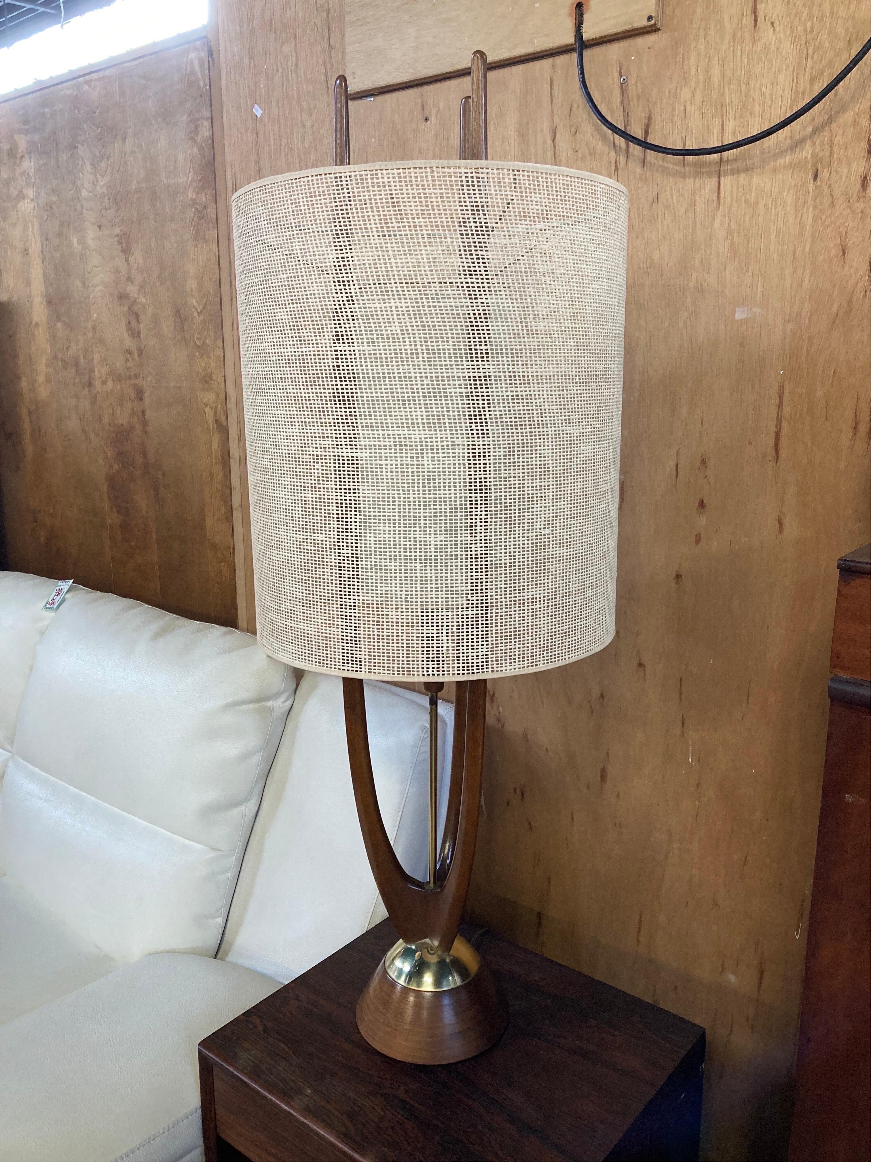 Pair of MCM Modeline of California Walnut Lamps with Original Fabric Shades 6