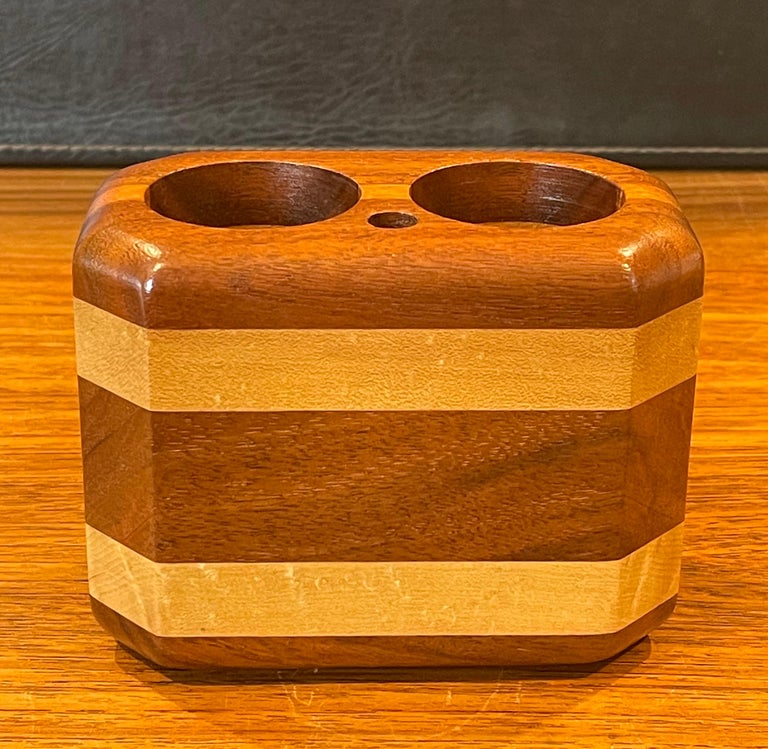MCM Walnut and Maple Pencil Holder at 1stDibs