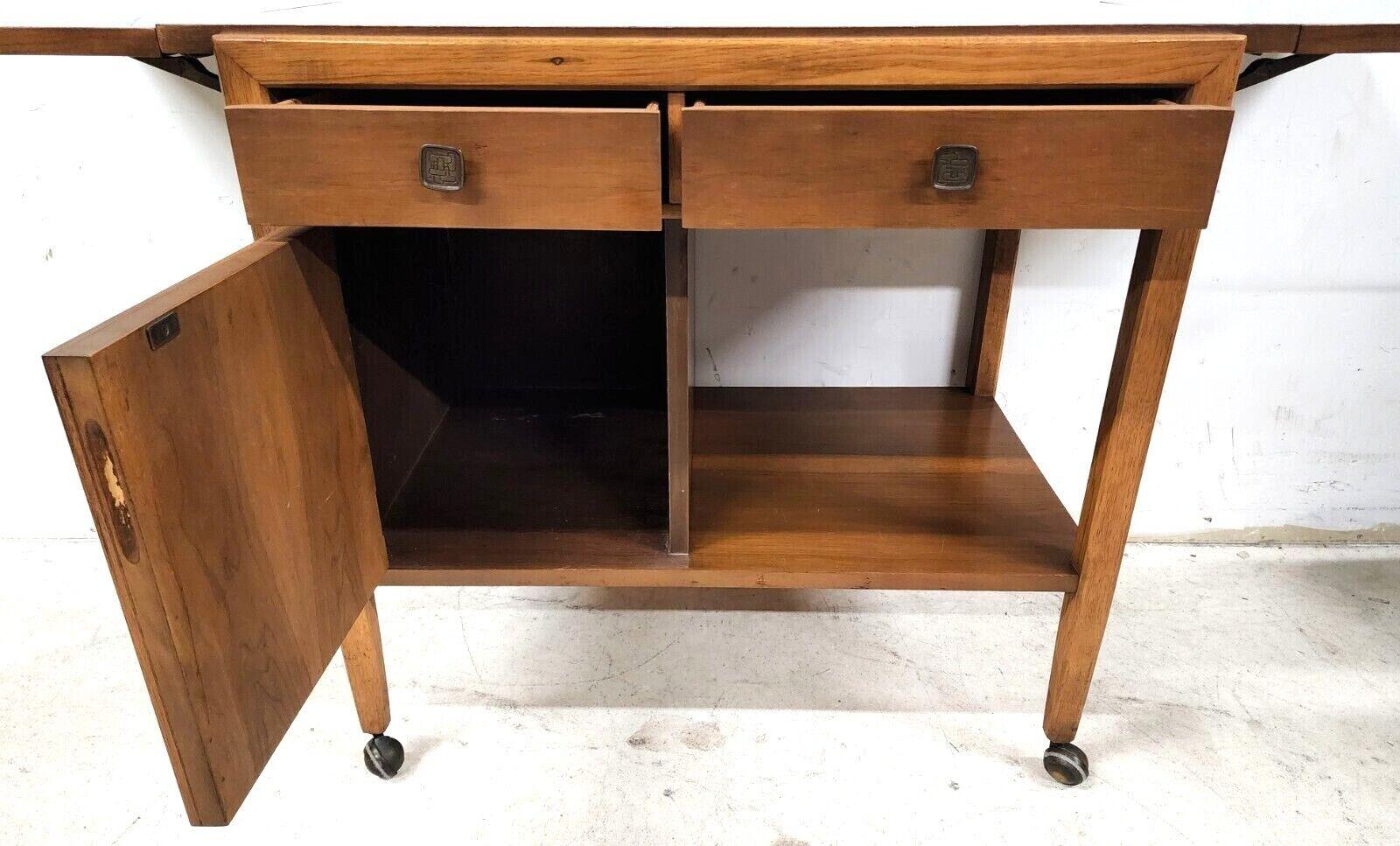 MCM Walnut Rolling Sideboard Bar Cart by Kroehler In Good Condition For Sale In Lake Worth, FL