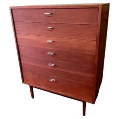 MCM Walnut Six Drawer Highboy Dresser in the Style of George Nelson