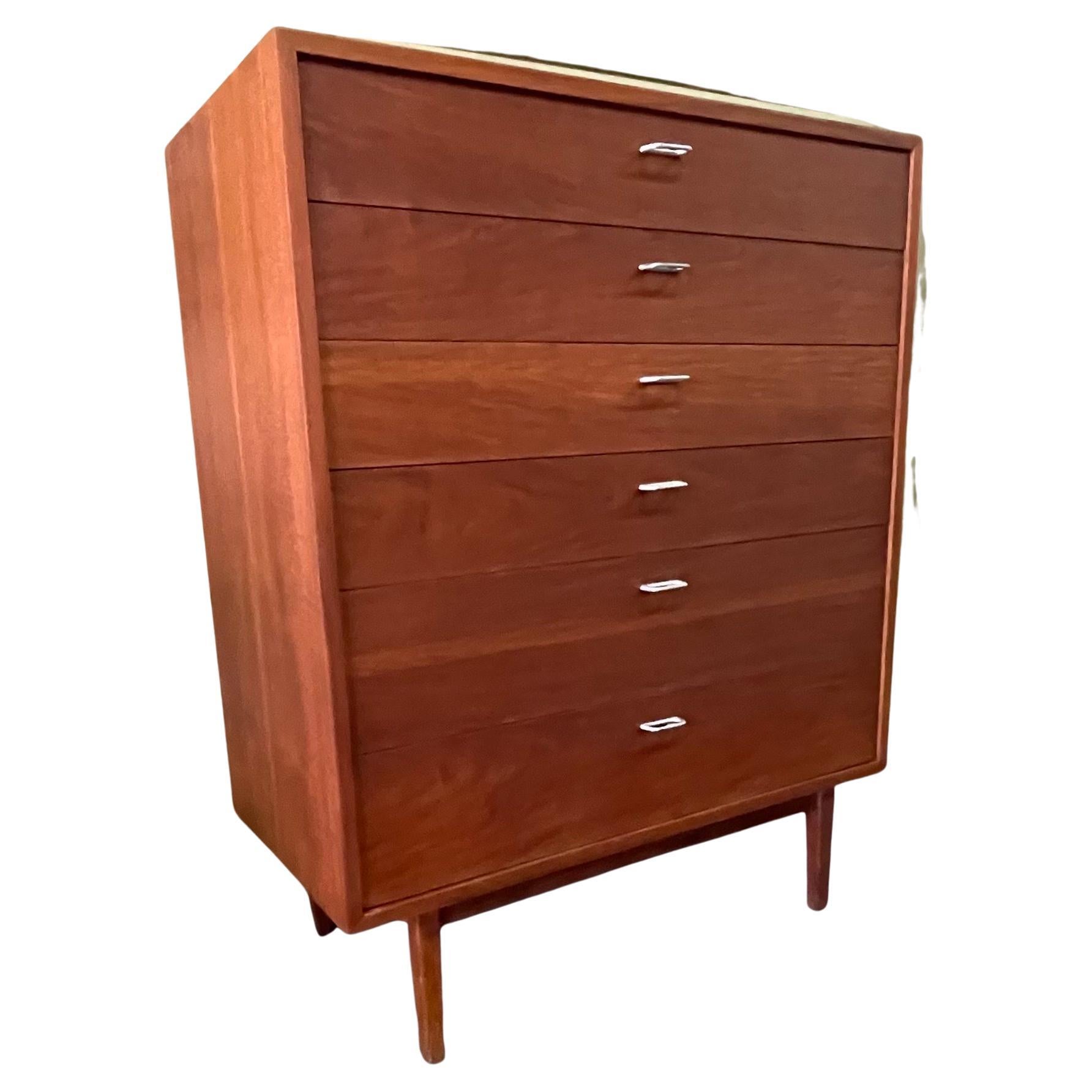 American MCM Walnut Six Drawer Highboy Dresser in the Style of George Nelson