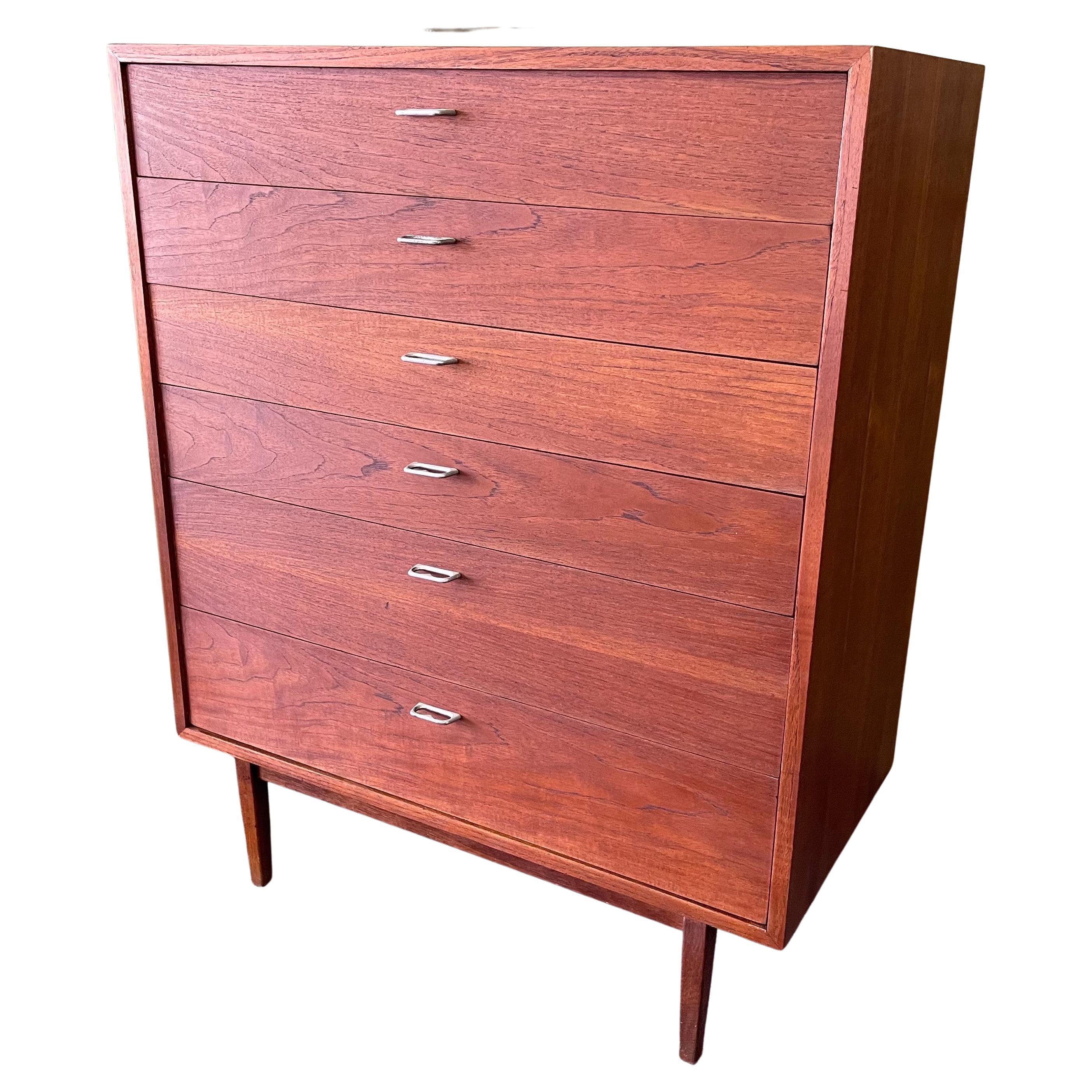MCM Walnut Six Drawer Highboy Dresser in the Style of George Nelson In Good Condition In San Diego, CA